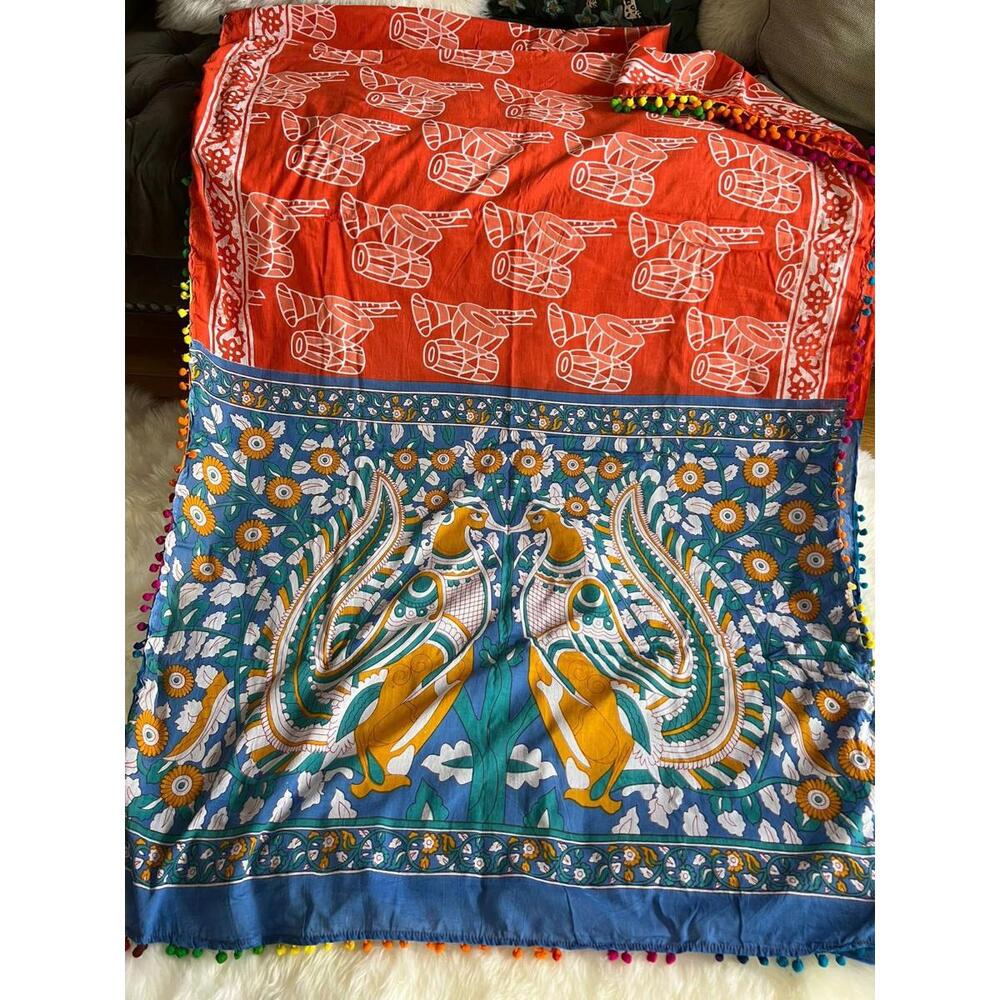 Brick Red Printed Cotton Saree partywear casual wear Sari